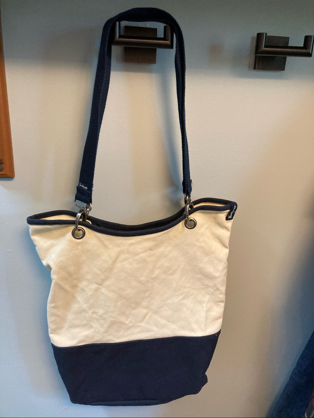 thirty-one Navy and Cream Canvas Tote